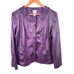 Chico's Jacket Women's Size Large Purple Faux Leather Snake Skin Lined Blazer
